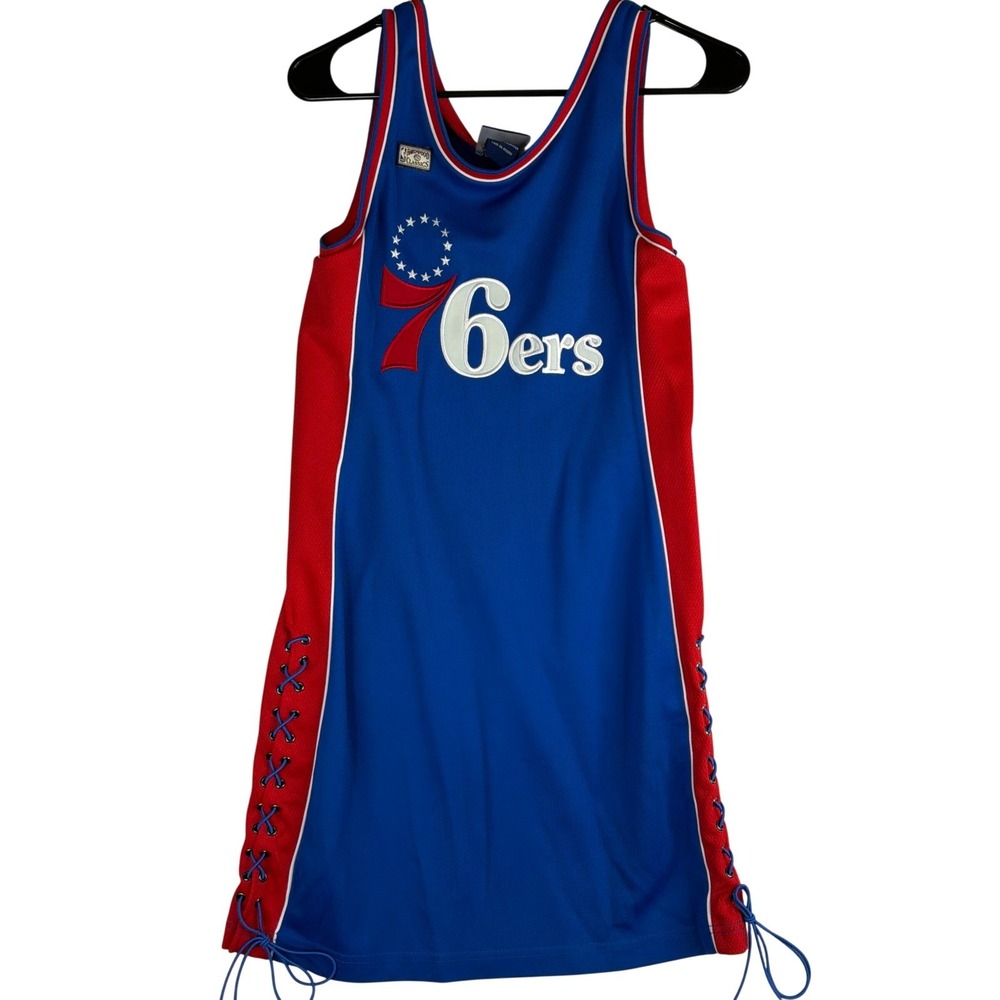 Philadelphia 76ers NBA Hardwood Classics Sporty Blue Red Lace Up Jersey Dress M